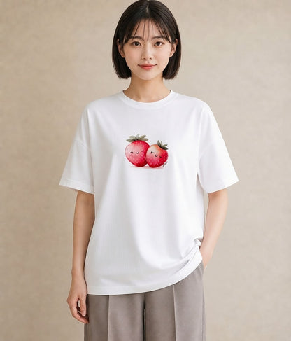 デザインTシャツ レディース ショートケーキ 食べ物 フード イラスト 抜け感 旅行用 海 白T YMAZO