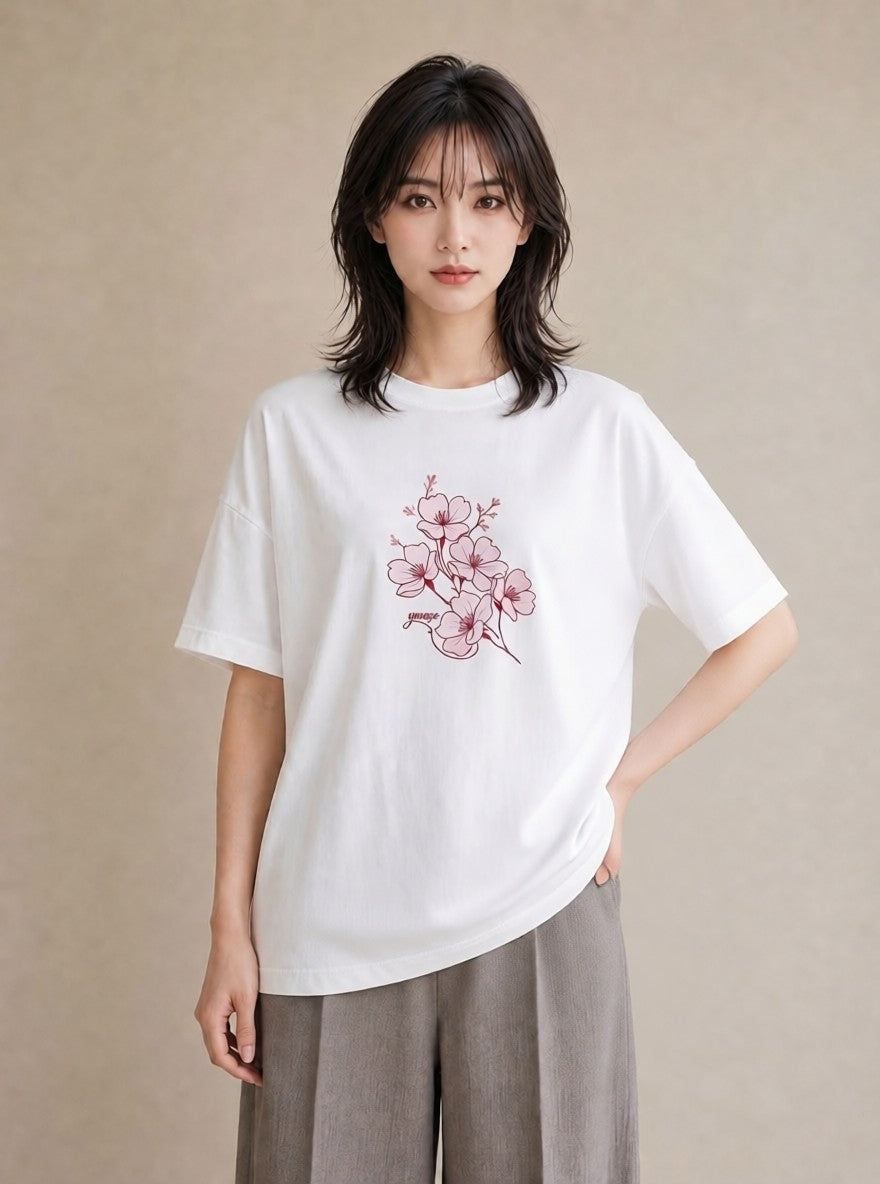デザインTシャツ レディース さくら 桜 桜の枝 イラスト ガーリー ギフト 母の日 白T YMAZO
