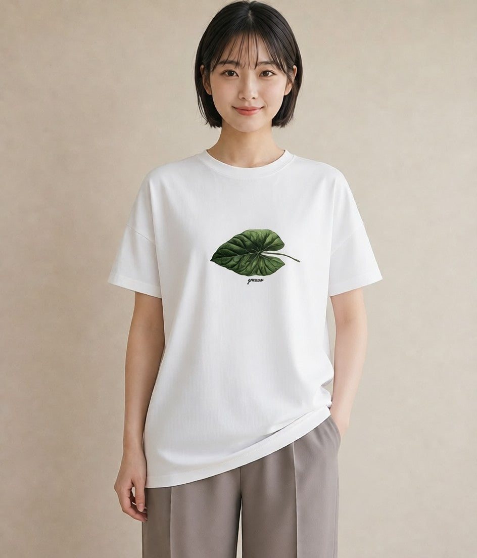 グラフィックTシャツ レディース 葉っぱ 植物 ボタニカル イラスト 個性的 おしゃれギフト 社会人 白T YMAZO