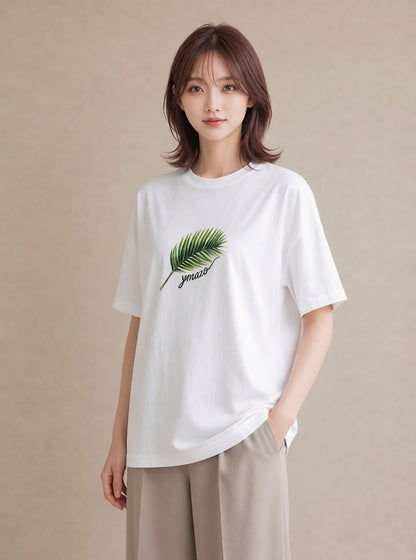 プリントTシャツ レディース シダ 植物 ボタニカル イラスト ゆるかわ 敬老の日 ホワイトデー 白T YMAZO