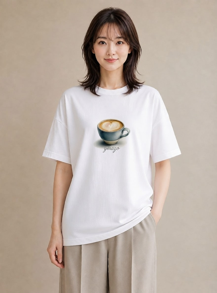 プリントTシャツ レディース コーヒー 珈琲 カフェ 食べ物 フード イラスト ボタニカル レイヤード 友達ギフト 白T YMAZO