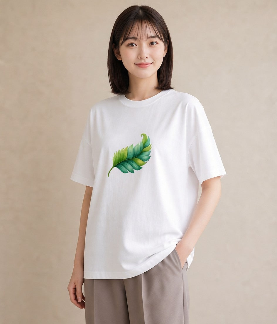 プリントTシャツ レディース 葉っぱ 植物 ボタニカル イラスト お洒落 お出かけ 普段着 白T YMAZO