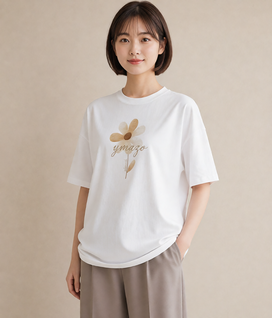グラフィックTシャツ レディース 花 花柄 イラスト フェミニン 通学 誕生日プレゼント 白T YMAZO