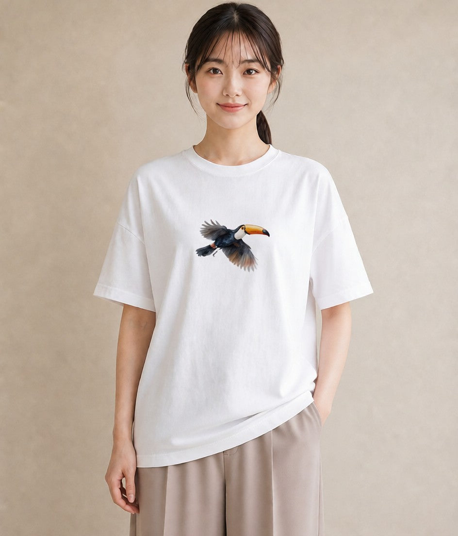 半袖Tシャツ レディース ハシビロコウ 動物 アニマル イラスト 旅行用 海 白T YMAZO