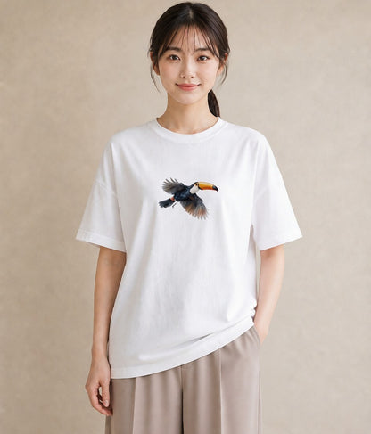 半袖Tシャツ レディース ハシビロコウ 動物 アニマル イラスト 旅行用 海 白T YMAZO
