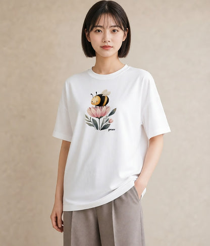プリントTシャツ レディース ハニー 食べ物 フード イラスト 北欧風 秋コーデ おしゃれギフト 白T YMAZO
