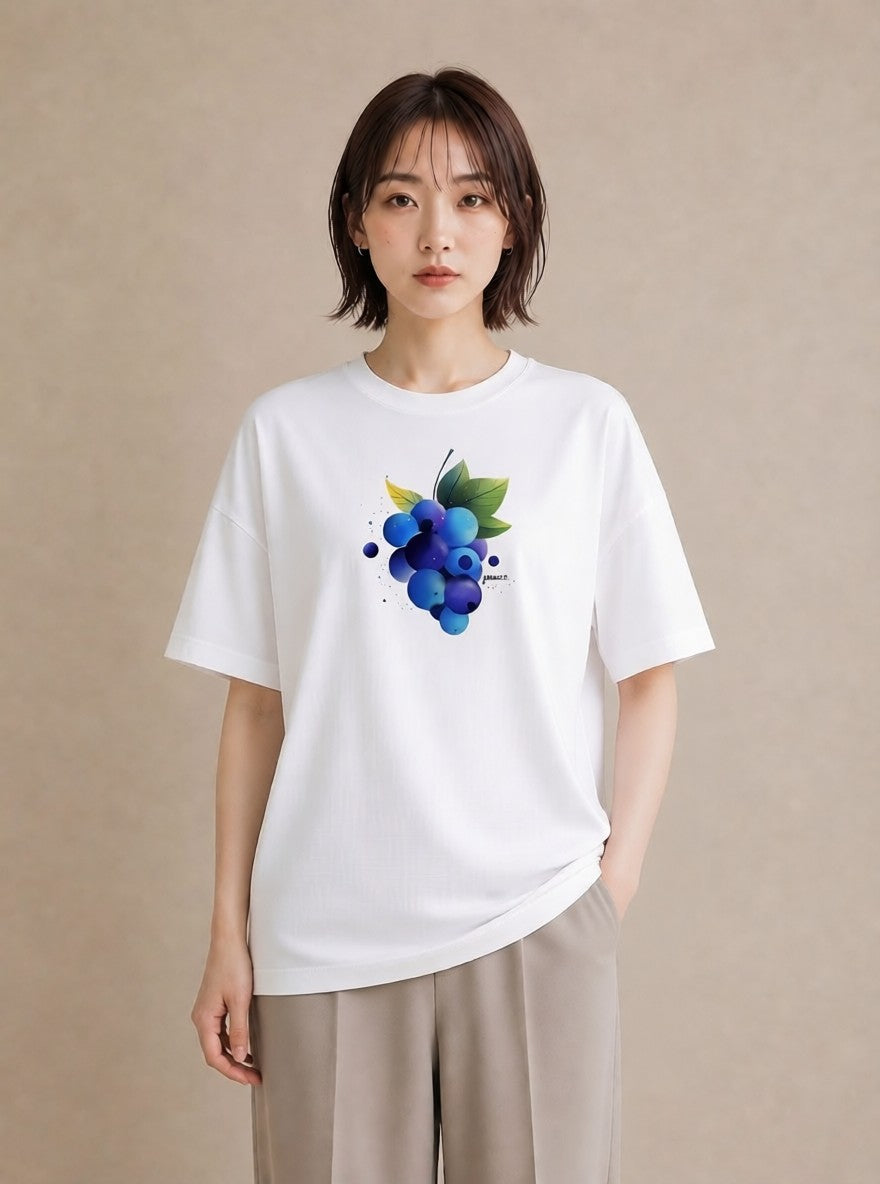 Tシャツ レディース ブルーベリー 食べ物 フード イラスト 北欧風 敬老の日 ホワイトデー 白T YMAZO