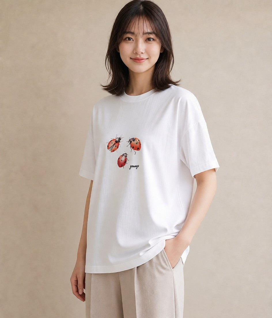 プリントTシャツ レディース クワガタ 昆虫 虫 イラスト 個性的 ビーチ デイリーウェア 白T YMAZO