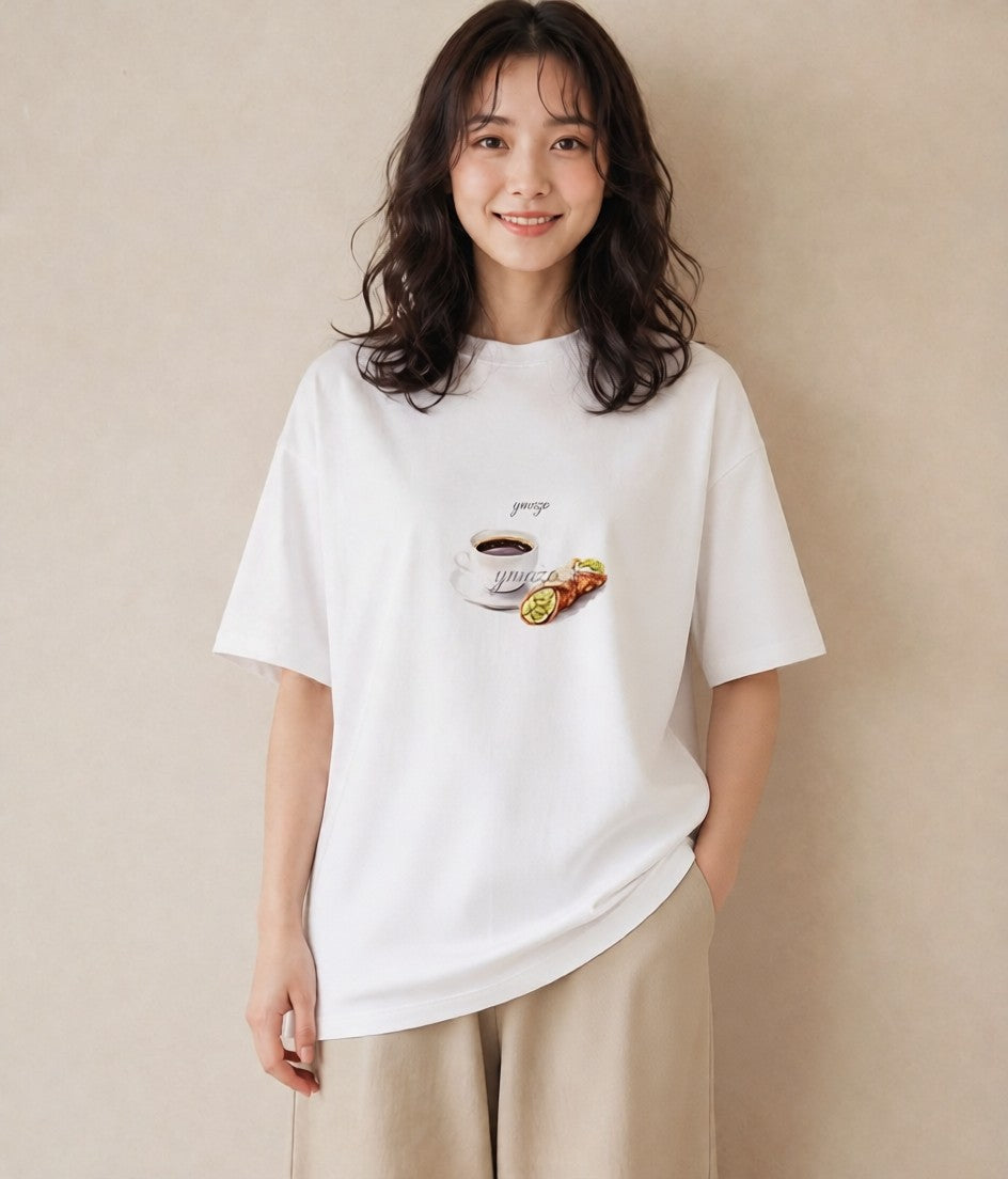 グラフィックTシャツ レディース 食パン 食べ物 フード イラスト 旅行コーデ 在宅 公園 白T YMAZO
