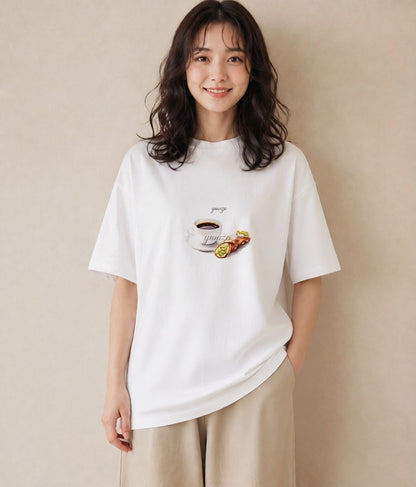 グラフィックTシャツ レディース 食パン 食べ物 フード イラスト 旅行コーデ 在宅 公園 白T YMAZO