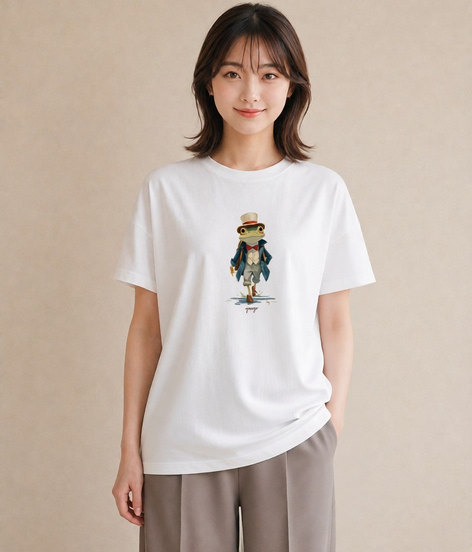 デザインTシャツ レディース カエル ペット 動物 イラスト ゆるコーデ 20代 カジュアルコーデ 白T YMAZO