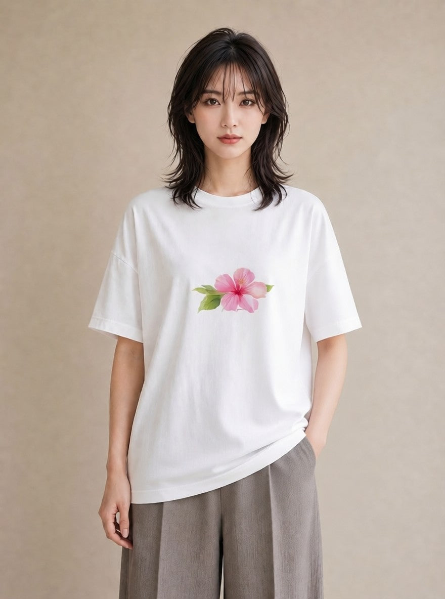 Tシャツ レディース あさがお 朝顔 花 花柄 イラスト 旅行コーデ 海 カフェ巡り 白T