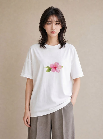 Tシャツ レディース あさがお 朝顔 花 花柄 イラスト 旅行コーデ 海 カフェ巡り 白T