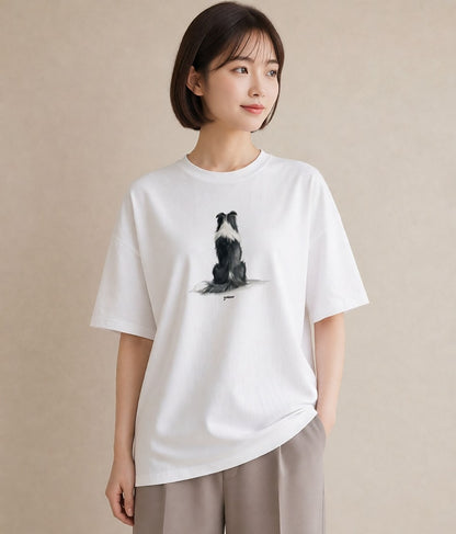 グラフィックTシャツ レディース ボーダーコリー 犬 いぬ イラスト シック デイリーウェア 休日 白T YMAZO