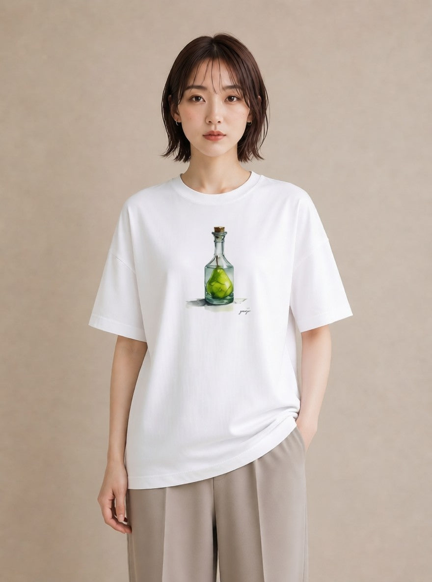 プリントTシャツ レディース ガラス瓶 小枝 ボタニカル ナチュラル アンティーク イラスト 休日コーデ おしゃれギフト 社会人 白T YMAZO