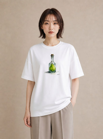 プリントTシャツ レディース ガラス瓶 小枝 ボタニカル ナチュラル アンティーク イラスト 休日コーデ おしゃれギフト 社会人 白T YMAZO
