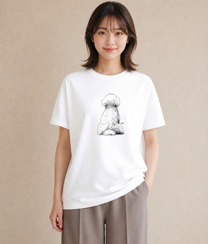 半袖Tシャツ レディース ビションフリーゼ 犬 いぬ イラスト ラフ カフェ巡り 女子会 白T YMAZO