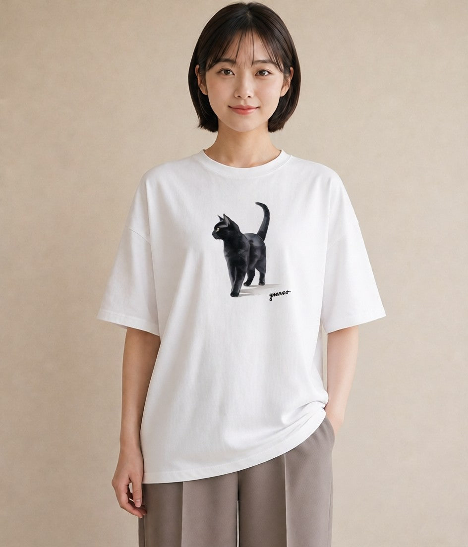 デザインTシャツ レディース 猫 ねこ イラスト モード 敬老の日 ホワイトデー 白T YMAZO
