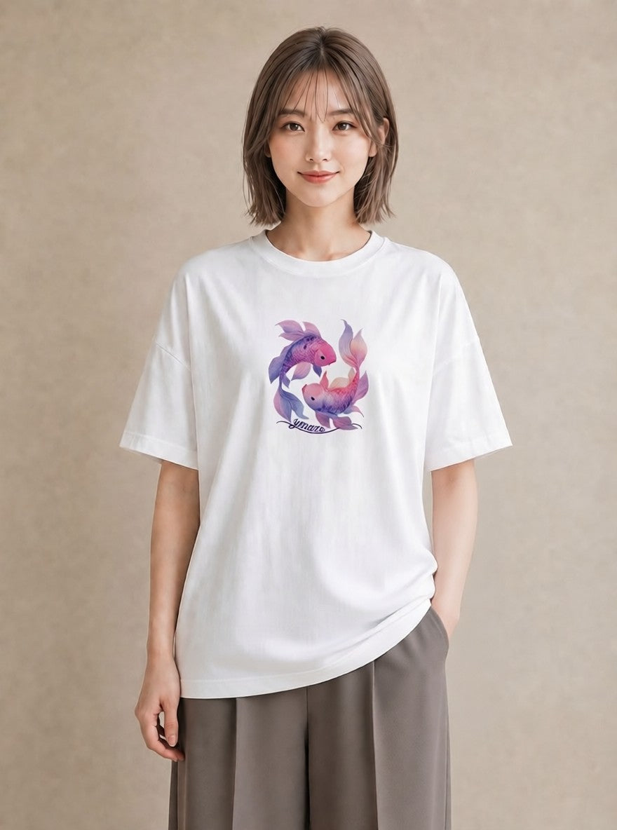 Tシャツ レディース 熱帯魚 海の生き物 海 イラスト 北欧風 女性向けギフト 散歩 白T YMAZO
