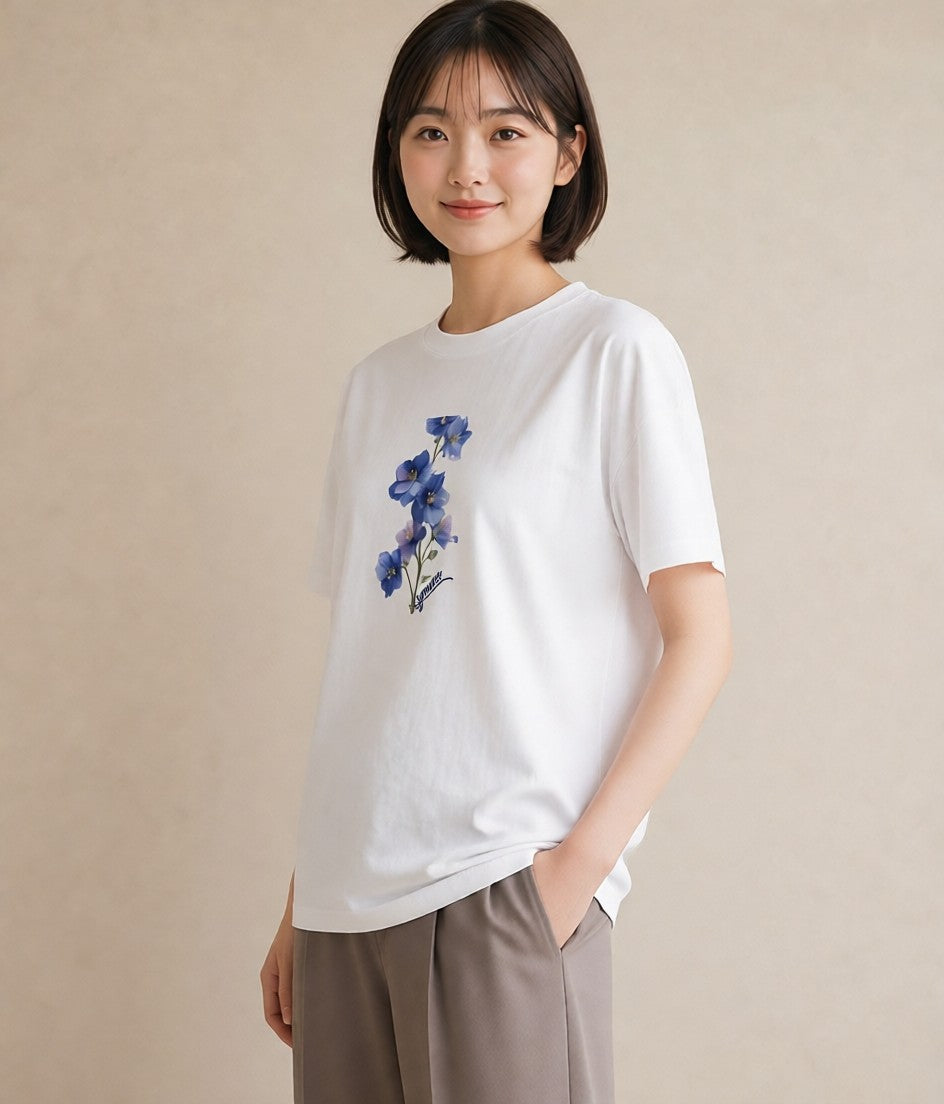Tシャツ レディース あさがお 朝顔 花 花柄 イラスト こなれ感 デイリーウェア 休日 白T YMAZO