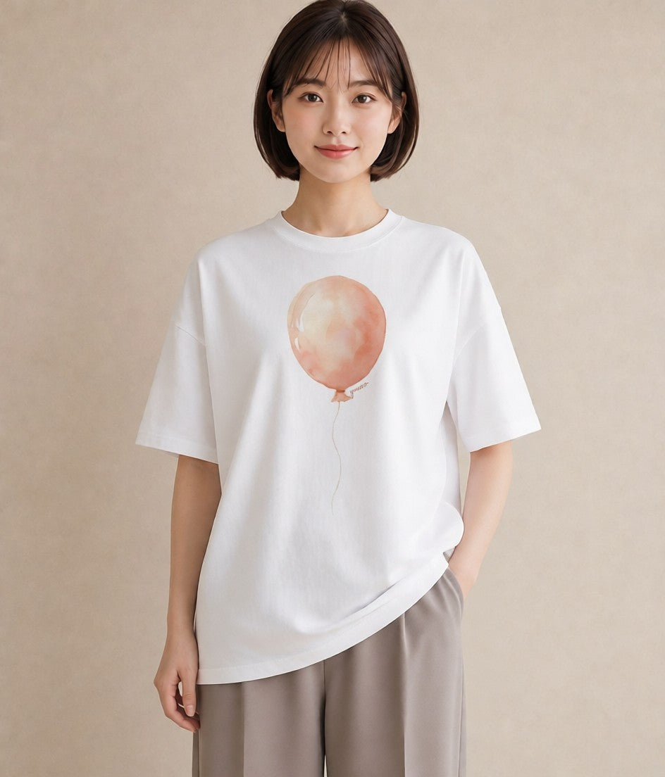 半袖Tシャツ レディース 紙風船 和紙 ナチュラル アンティーク イラスト 休日コーデ クリスマス 旅行 白T YMAZO