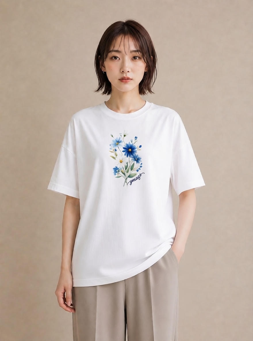 Tシャツ レディース マーガレット 花 花柄 イラスト ゆるかわ ママ カフェ服 白T