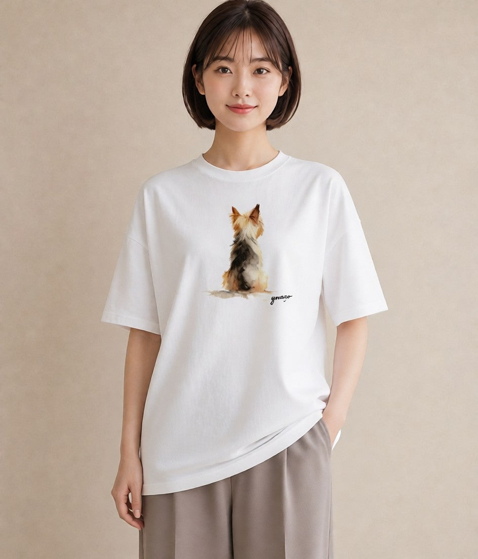 グラフィックTシャツ レディース ヨークシャーテリア 犬 いぬ イラスト 上品 通勤 在宅 白T YMAZO
