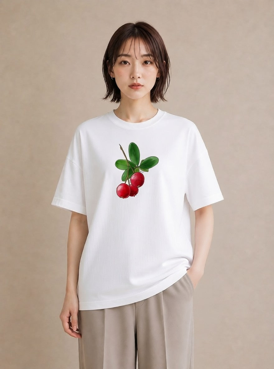 グラフィックTシャツ レディース さくらんぼ チェリー 食べ物 フード イラスト きれいめカジュアル デート 帰省 白T YMAZO