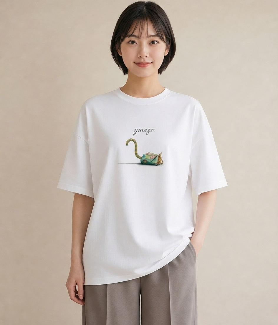 半袖Tシャツ レディース エキゾチックショートヘア 猫 ねこ イラスト こなれ感 旅行用 海 白T YMAZO