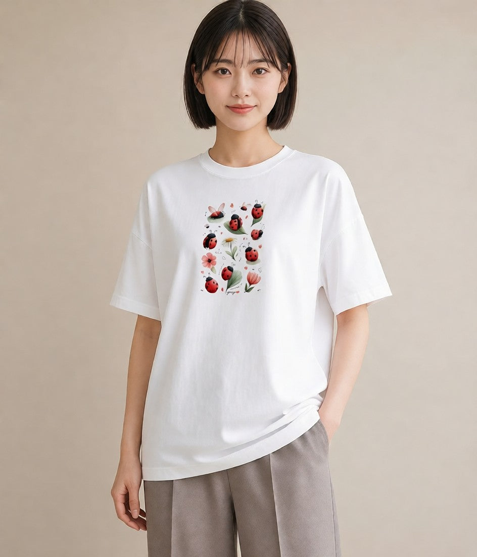 プリントTシャツ レディース てんとう虫 昆虫 虫 イラスト ユニーク 母娘コーデ 自分用 白T YMAZO