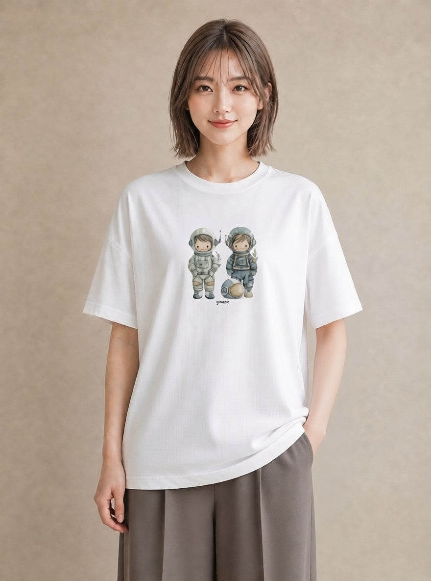 グラフィックTシャツ レディース 宇宙 星空 イラスト 淡色 カフェ巡り 女子会 白T YMAZO