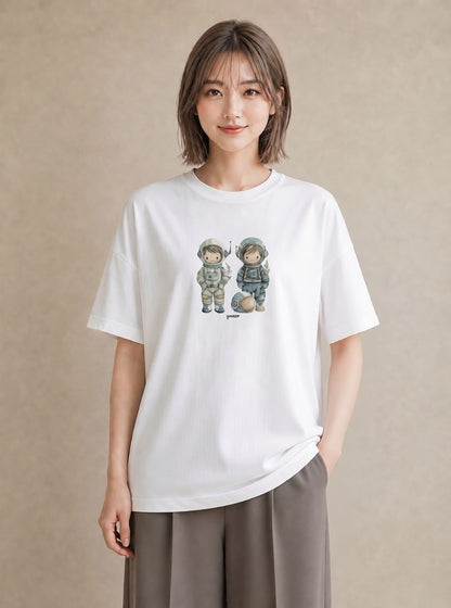 グラフィックTシャツ レディース 宇宙 星空 イラスト 淡色 カフェ巡り 女子会 白T YMAZO