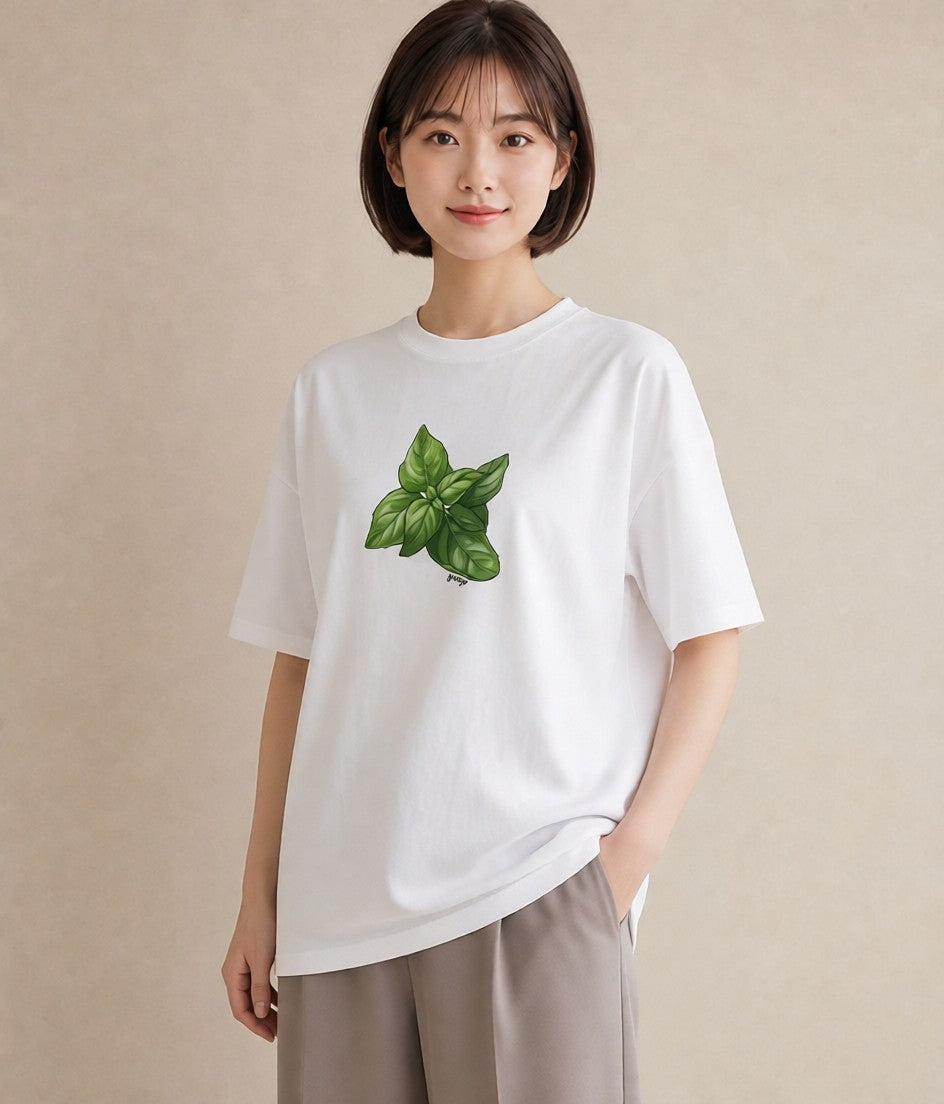 半袖Tシャツ レディース ハーブ 植物 ボタニカル イラスト 休日コーデ カジュアルコーデ 買い物 白T YMAZO