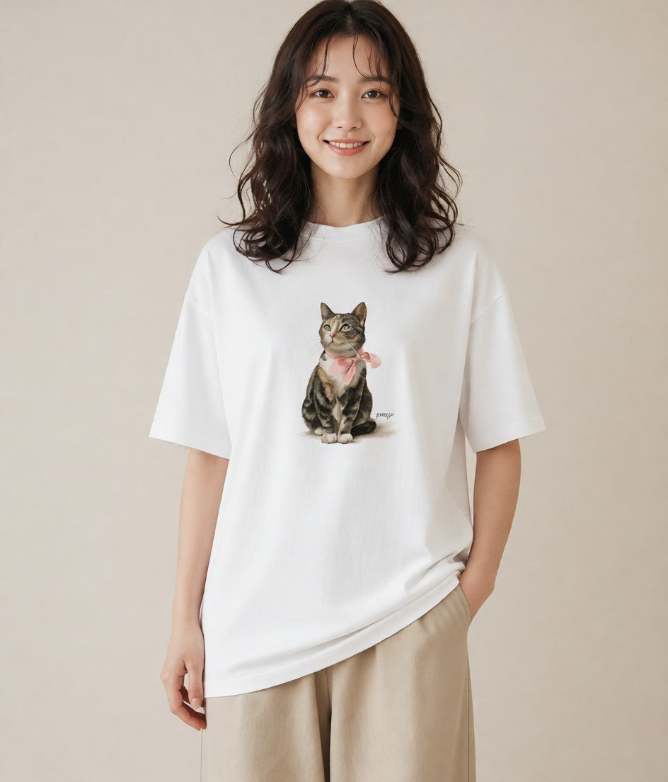 半袖Tシャツ レディース 靴下猫 猫 ねこ イラスト ポップ 自分用 ルームウェア 白T YMAZO
