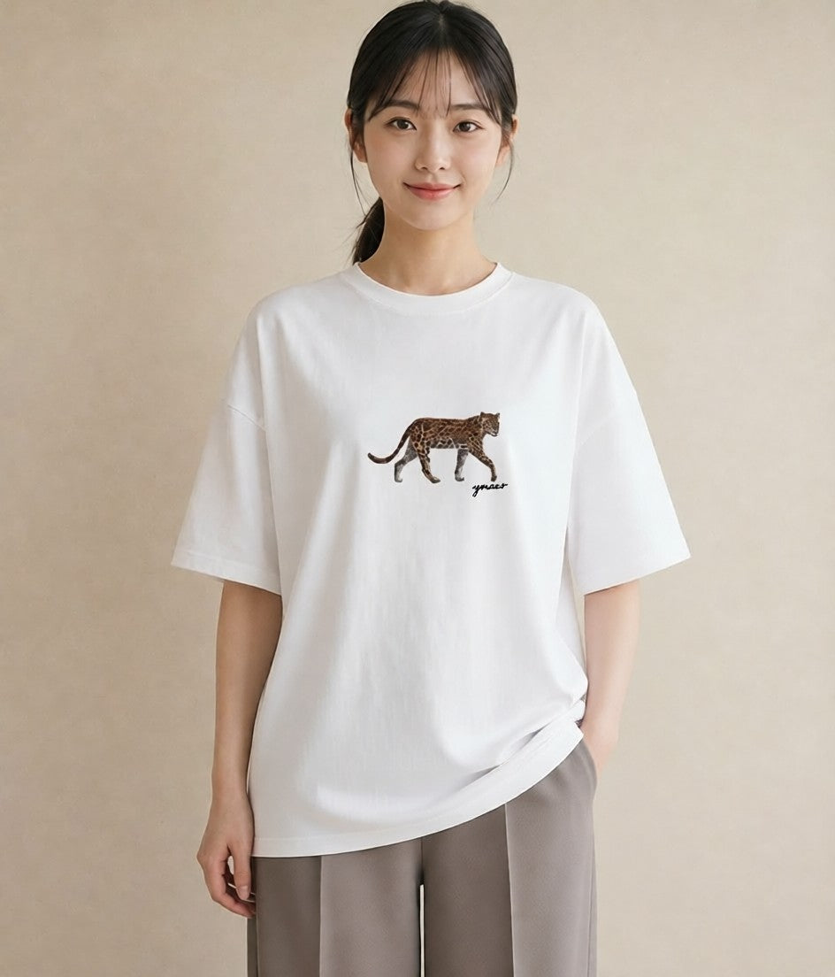 Tシャツ レディース ベンガル 猫 ねこ イラスト フェミニン 公園 ママ 白T YMAZO