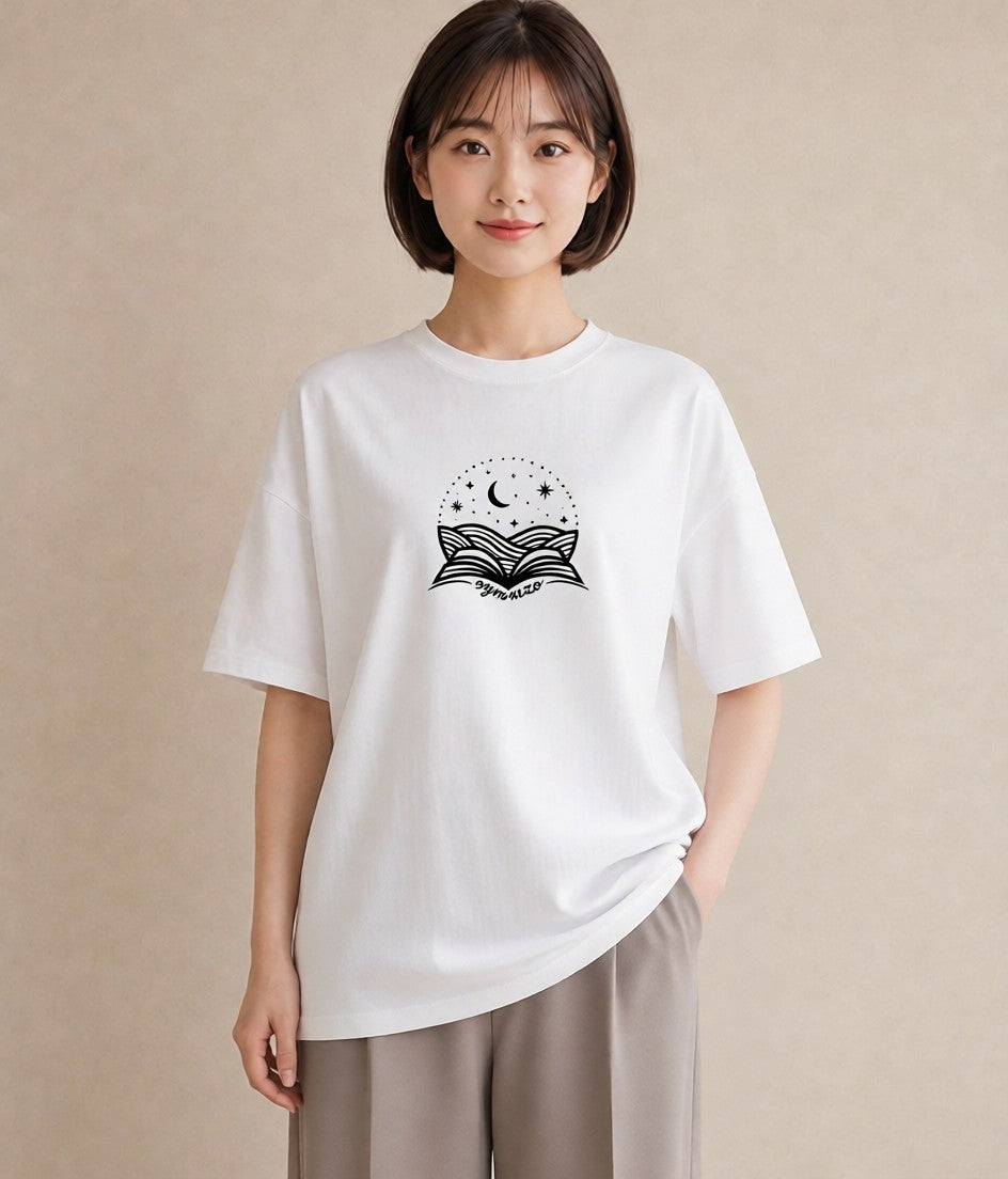 プリントTシャツ レディース 本 読書 ブック イラスト ゆるコーデ 在宅 公園 白T YMAZO