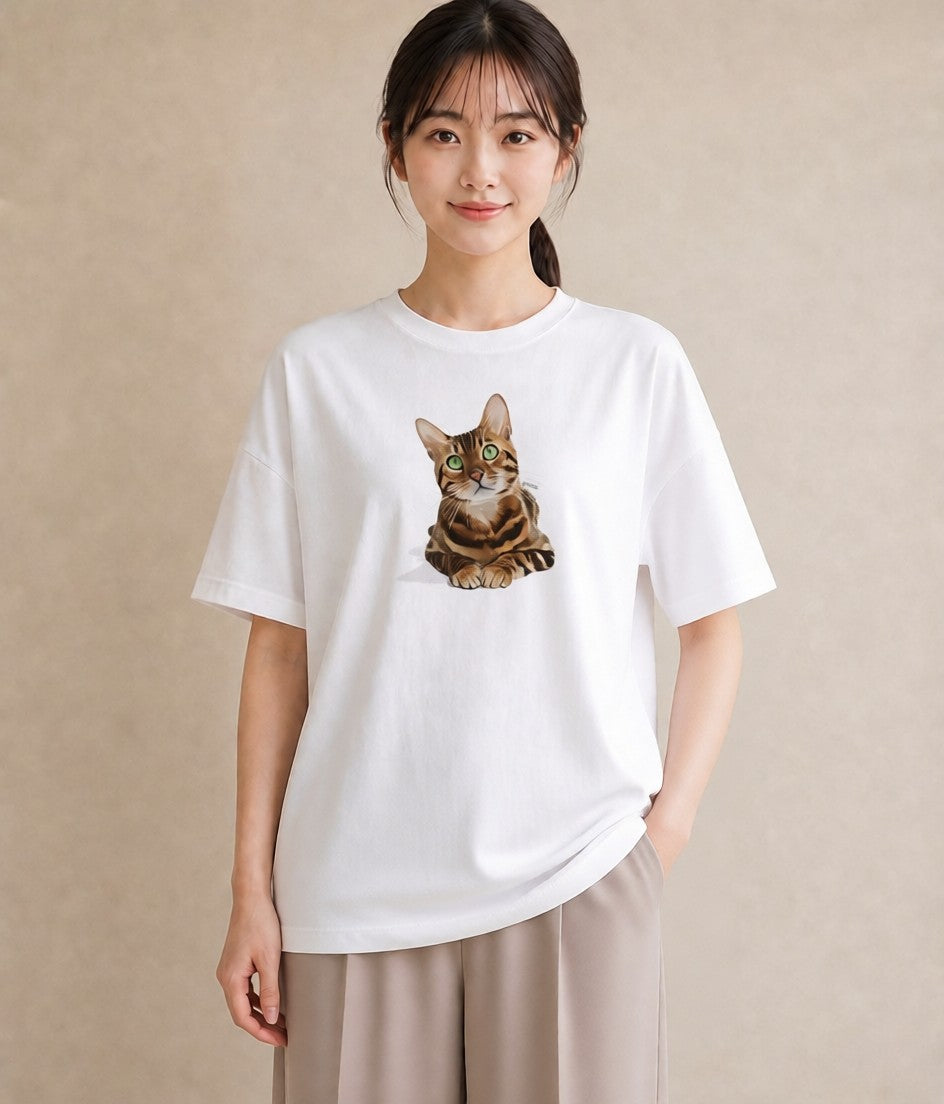 Tシャツ レディース サバトラ 猫 ねこ イラスト ラフ 旅行 母娘コーデ 白T YMAZO