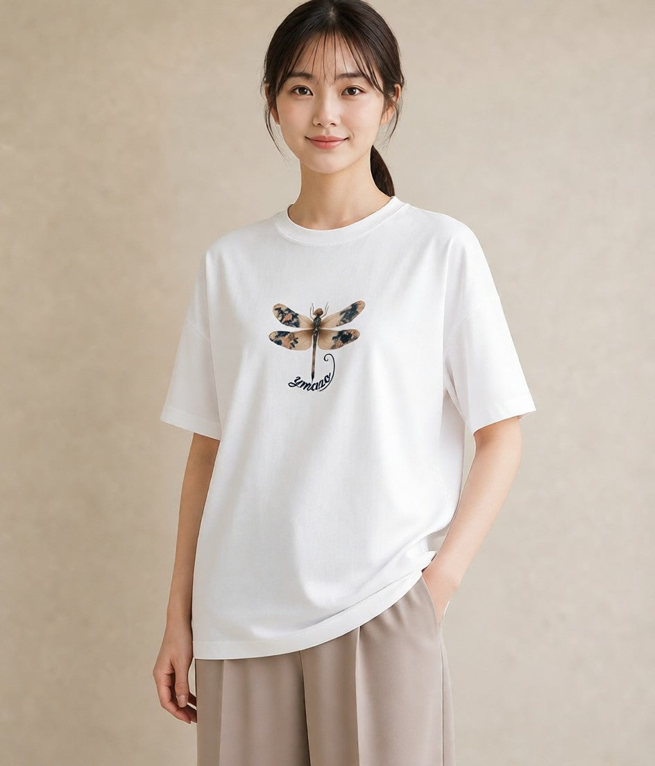 半袖Tシャツ レディース とんぼ 昆虫 虫 イラスト 手描き風 通学 誕生日プレゼント 白T YMAZO