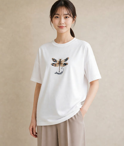 半袖Tシャツ レディース とんぼ 昆虫 虫 イラスト 手描き風 通学 誕生日プレゼント 白T YMAZO