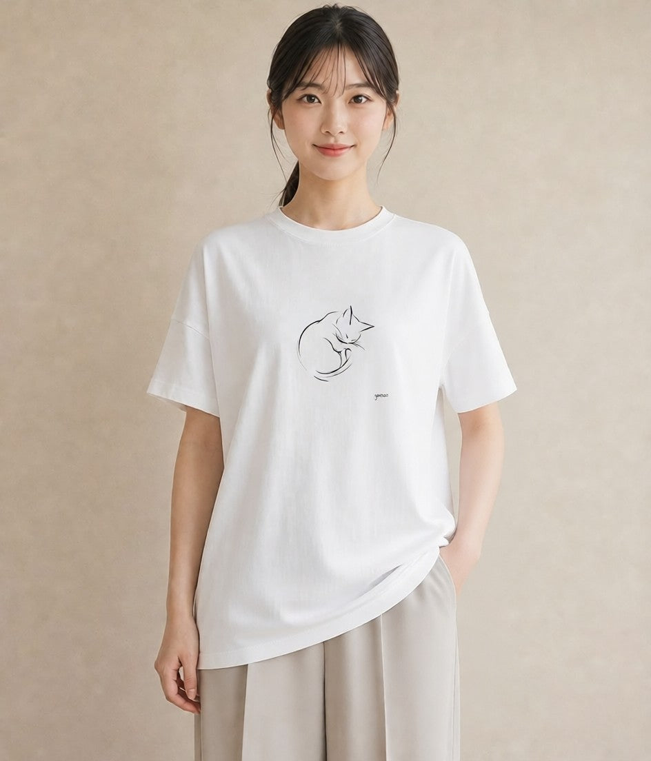 プリントTシャツ レディース 猫 ねこ ネコ イラスト 水彩風 ギフト 母の日 白T YMAZO