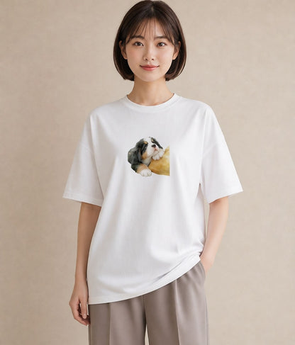 デザインTシャツ レディース バーニーズマウンテンドッグ 犬 いぬ イラスト 水彩風 旅行 母娘コーデ 白T YMAZO