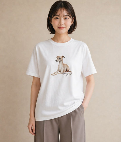 Tシャツ レディース イタリアングレーハウンド 犬 いぬ イラスト ミニマル 誕生日プレゼント 綿100 白T YMAZO