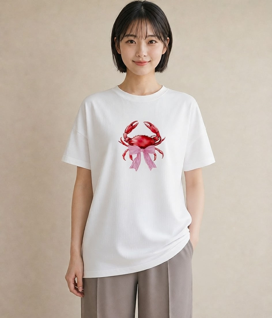 デザインTシャツ レディース エビ 海の生き物 海 イラスト アート風 女性向けギフト 散歩 白T YMAZO