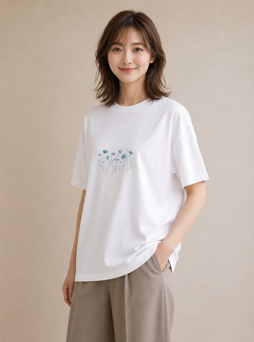 グラフィックTシャツ レディース ポスト 野の花 レトロ ナチュラル アンティーク イラスト ガーリー おしゃれギフト 社会人 白T YMAZO