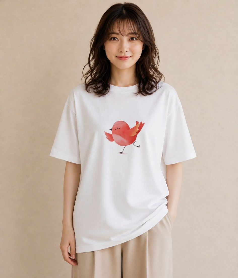 グラフィックTシャツ レディース ボタンインコ ペット 動物 イラスト きれいめ ホワイトデー 春服 白T YMAZO