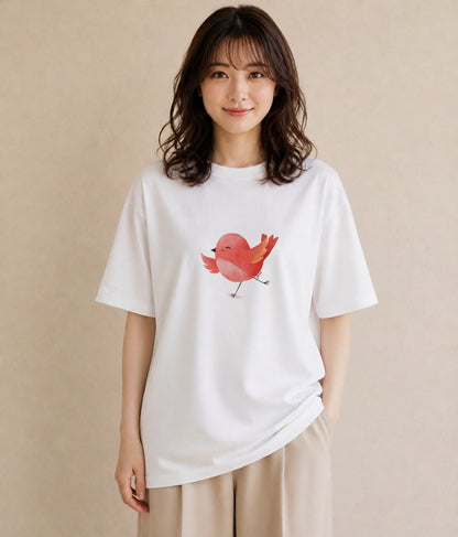 グラフィックTシャツ レディース ボタンインコ ペット 動物 イラスト きれいめ ホワイトデー 春服 白T YMAZO