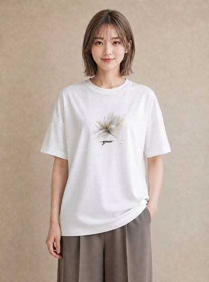 プリントTシャツ レディース ゆり 百合 花 花柄 イラスト 可愛い カジュアルコーデ 買い物 白T YMAZO