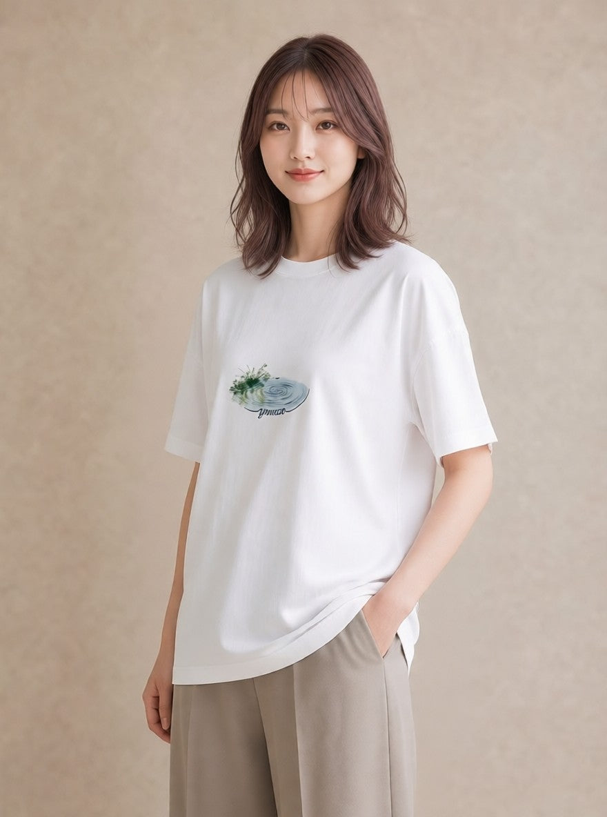 デザインTシャツ レディース 雨上がりの小道 雨上がり 小道 ナチュラル アンティーク イラスト モード 夏コーデ 通学 白T YMAZO