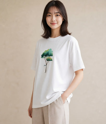 半袖Tシャツ レディース 森 植物 ボタニカル イラスト こなれ感 姉妹 送別ギフト 白T YMAZO