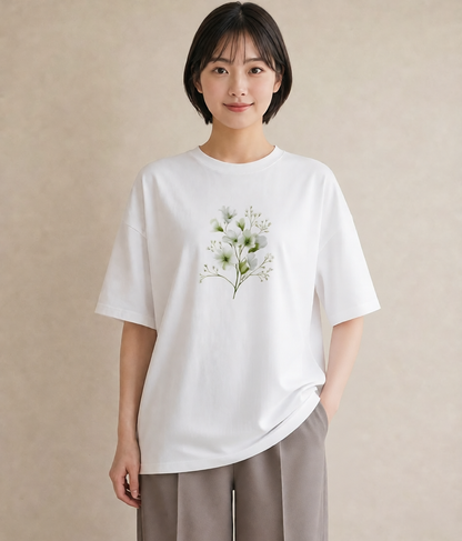 グラフィックTシャツ レディース すずらん 花 花柄 イラスト カジュアル カジュアルコーデ 買い物 白T
